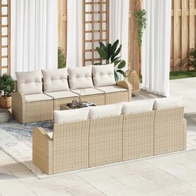 vidaXL Conjunto de Sofá de Jardim com 9 Peças e Almofadas Bege de Rattan Poliéster