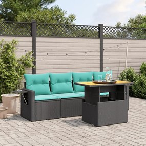 vidaXL 5 pcs conjunto de sofás p/ jardim c/ almofadões vime PE preto