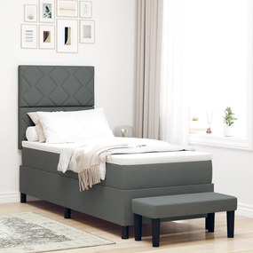 Cama Box Spring com Colchão e Banco Cinza Escuro 80x200 cm Tecido