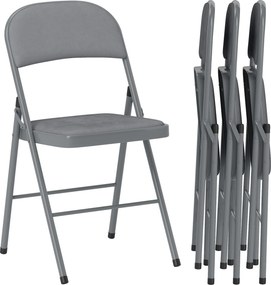 Conjunto de 4 cadeiras dobráveis e portáteis para interior (MESA NÃO INCLUIDA), com assentos e encostos estofados em veludo, estrutura em aço, cinzent