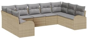 Conjunto de Sofás de Jardim vidaXL 9 Peças com Almofadas Bege Poliratt