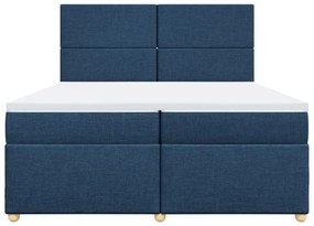 Cama com molas/colchão 200x200 cm tecido azul