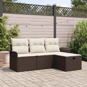 vidaXL Conjunto de Sofá para Jardim de 4 Peças com Almofadas Castanho Polirattan