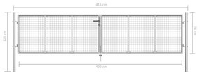 Portão de jardim em aço galvanizado 415x125 cm prateado