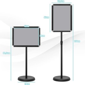 Conjunto de 2 suportes de pé A3 para cartazes de metal, cartazes de quadro, menus, publicidade exterior, altura ajustável, giratório, preto