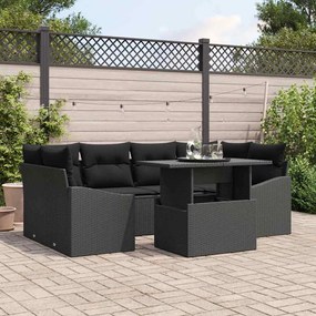 vidaXL Sofá de Jardim 7 Peças com Almofadas Pretas em Rattan