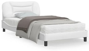 vidaXL Estrutura cama c/ luzes LED 100x200 cm couro artificial branco