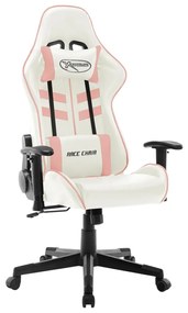 Cadeira de gaming couro artificial branco e cor-de-rosa