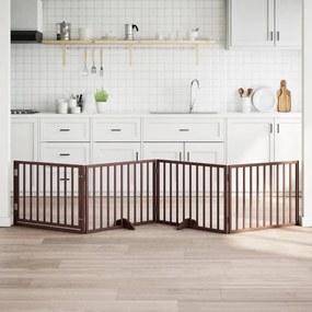 vidaXL Portão p/ cães c/ porta dobrável 4 painéis 320cm álamo castanho
