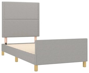 Estrutura de cama c/ cabeceira tecido 90x190 cm cinza-claro