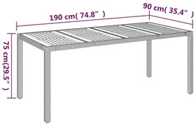 Mesa de jardim com tampo de madeira 190x90x75 cm vime PE preto