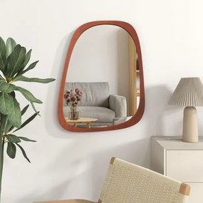 Espelho Abstrato Irregular Assimétrico com Moldura Rústica Espelho de Parede Irregular para Casa de Banho e Sala de Estar 68 X 53,5 cm Castanho