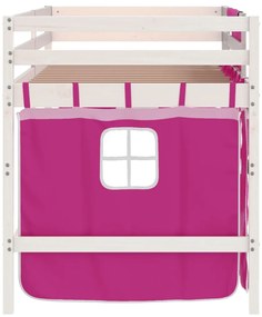 Cama alta p/ criança c/ cortinas 90x190 cm pinho maciço rosa