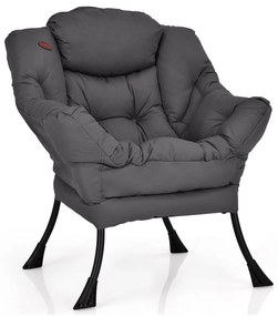 Poltrona moderna com estrutura de aço e bolso lateral - Azul