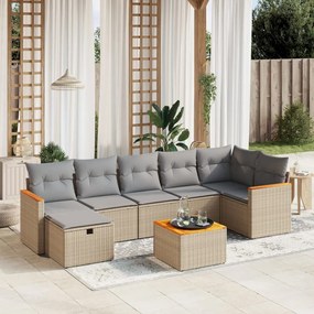 vidaXL 8 pcs conj. sofás jardim c/ almofadões vime PE bege misturado