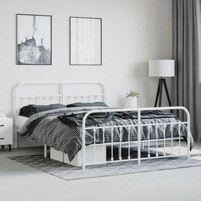 Estrutura de cama com cabeceira e pés 160x200 cm metal branco