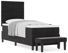 Cama Box Spring com Colchão &amp; Banco Preto 80x200 cm Veludo