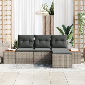 Conjunto de Sofá de Jardim de 4 Peças com Almofadas Cinza Polirattan A