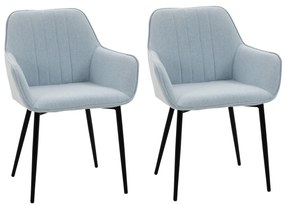 HOMCOM Conjunto de 2 cadeiras de jantar decorativas estofadas em linho com encosto ergonômico, braços e pernas de metal Azul | Aosom Portugal