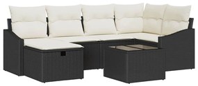 Conjunto de Sofá de Jardim de 7 Peças com Almofadas Preto Rattan Poli