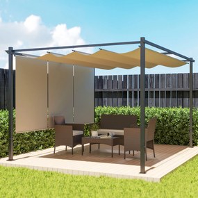 Pérgola com Teto Retrátil de 390x293x220 cm Pérgola de Parede ou Independente com Lados Enroláveis Proteção UV30+ Bege