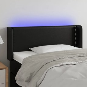 Cabeceira de cama c/ LED couro artificial 83x16x78/88 cm preto