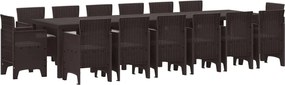 vidaXL Conjunto de Jantar para Jardim 15 pcs Castanho Rattan Polt