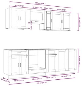 8 peças armário de cozinha conjunto Kalmar cinza sonoma