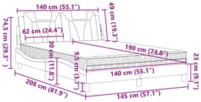 Cama com colchão 140x190 cm couro artificial cinzento