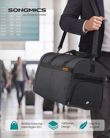 Saco de desporto dobrável 50 L com bolsos para sapatos e para roupa molhada cinzento