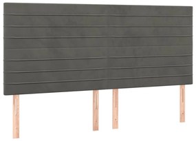 Cabeceira de cama c/ LED veludo 200x5x118/128 cm cinza-escuro