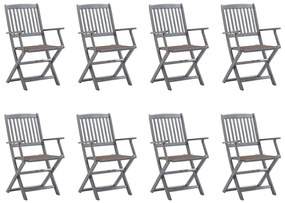 vidaXL Cadeiras de exterior dobráveis 8pcs c/ almofadões acácia maciça