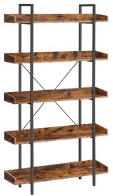 Estante tipo escada, 4 níveis, aço, castanho rústico/preto, montagem fácil, estilo industrial