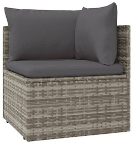 5 pcs conjunto lounge de jardim c/ almofadões vime PE cinzento