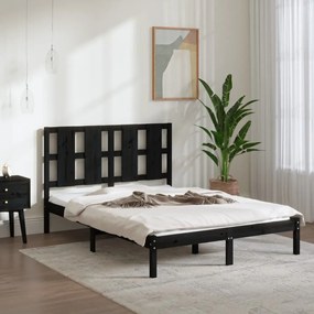 Estrutura de cama dupla 135x190 cm madeira maciça preto