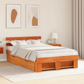 vidaXL Estrutura de Cama com Gavetas Castanha 140x190 cm Madeira de Pinho Maciça