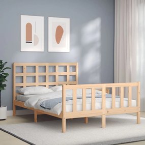 vidaXL Estrutura de cama de casal c/ cabeceira madeira maciça