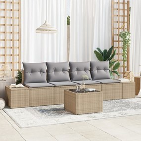 Conjunto de Sofá de Jardim de 5 Peças com Almofadas Bege Vime Rattan