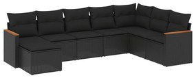 8 pcs conjunto sofás de jardim com almofadões vime PE preto