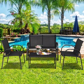 Conjunto de 4 móveis de jardim com mesa de centro de vidro - cinza