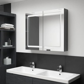 vidaXL Armário espelhado casa de banho LED 80x12x68 cm cinza brilhante