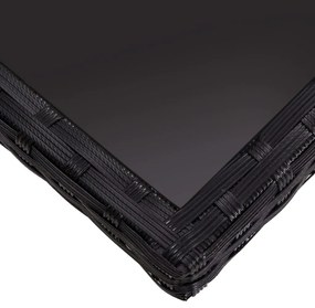 Mesa de jantar para exterior vime PE e vidro preto