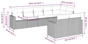 8 pcs conjunto sofás de jardim com almofadões vime PE preto