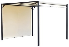 Outsunny Pérgola 3x3 Pérgola com Teto Retrátil e Parede Lateral Versátil para Jardim pátio e Tecido de Poliéster Creme e Preto | Aosom Portugal