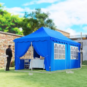 Tenda Dobrável Pop Up 596x300x315 cm com 6 Paredes Laterais Anti-UV Altura Ajustável para Campismo Festas Azul