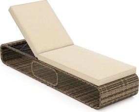 Espreguiçadeira de Jardim 185 x 65 x 26 cm om encosto ajustável, almofada e espaço de arrumação para piscina, pátio e jardim Cor do rattan PE: Castanh