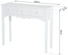 Mesa Hall de Entrada e Mesa de Apoio com 3 Gavetas - Cor Branca - 100x32x85 cm