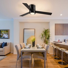 Ventilador de teto 2 em 1 com luz LED, 3 velocidades, silencioso - comando à distância - diâmetro 112 cm, preto