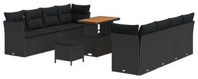 vidaXL Conjunto de Sofá de Jardim com almofada 11 pcs Preto vime PE