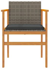 Cadeiras de jardim c/ almofadões 2 pcs vime PE/madeira cinza